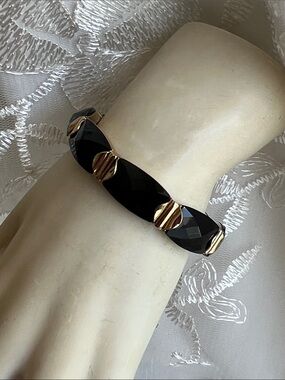 Monet Black Faceted Stretch Bracelet with Gold-Tone Accents